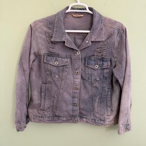 Highway jeans gray distressed  jean jacket size XL unisex y2k grunge